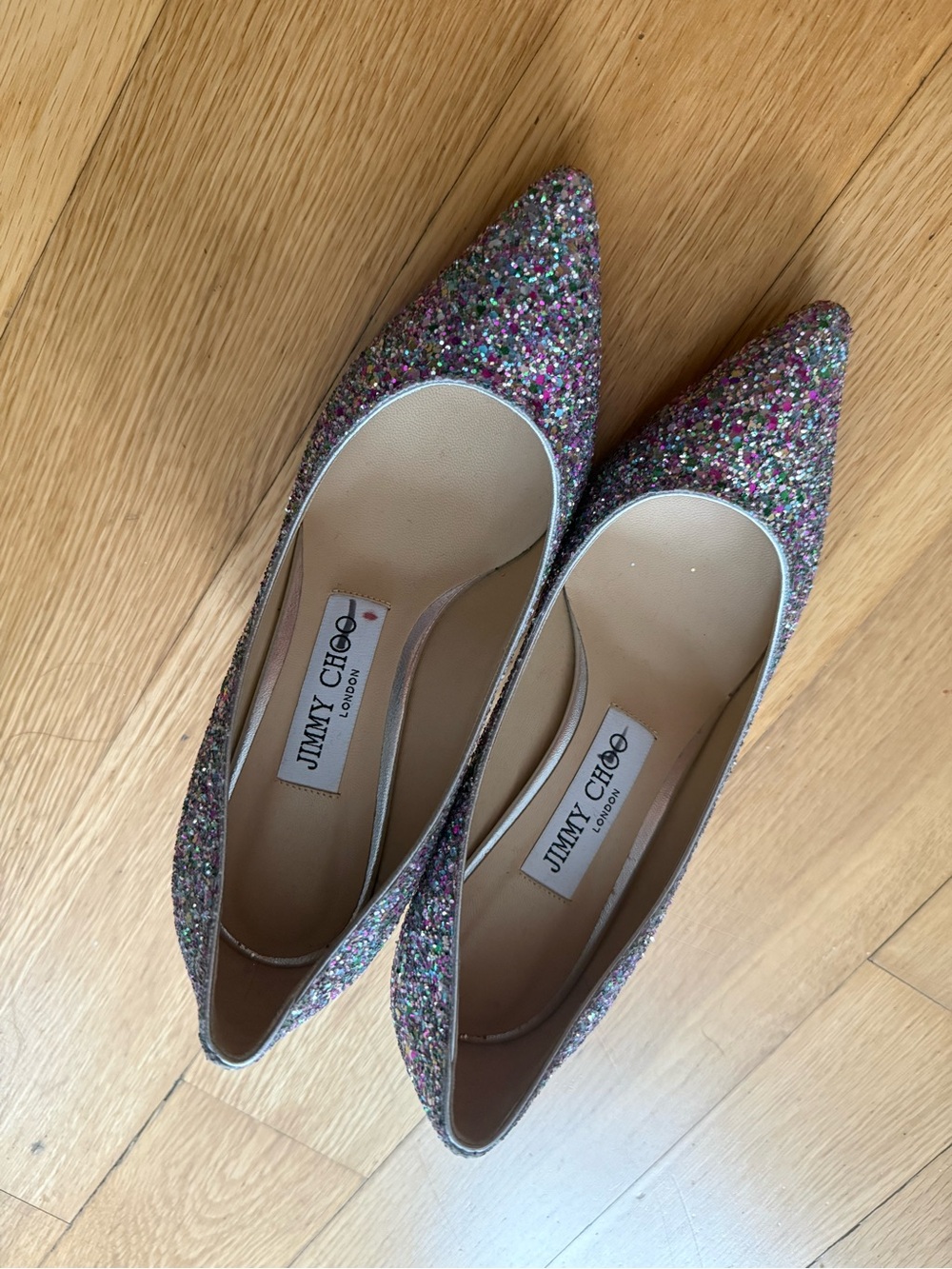 Jimmy Choo Multicolor Glitter Pointed Flats